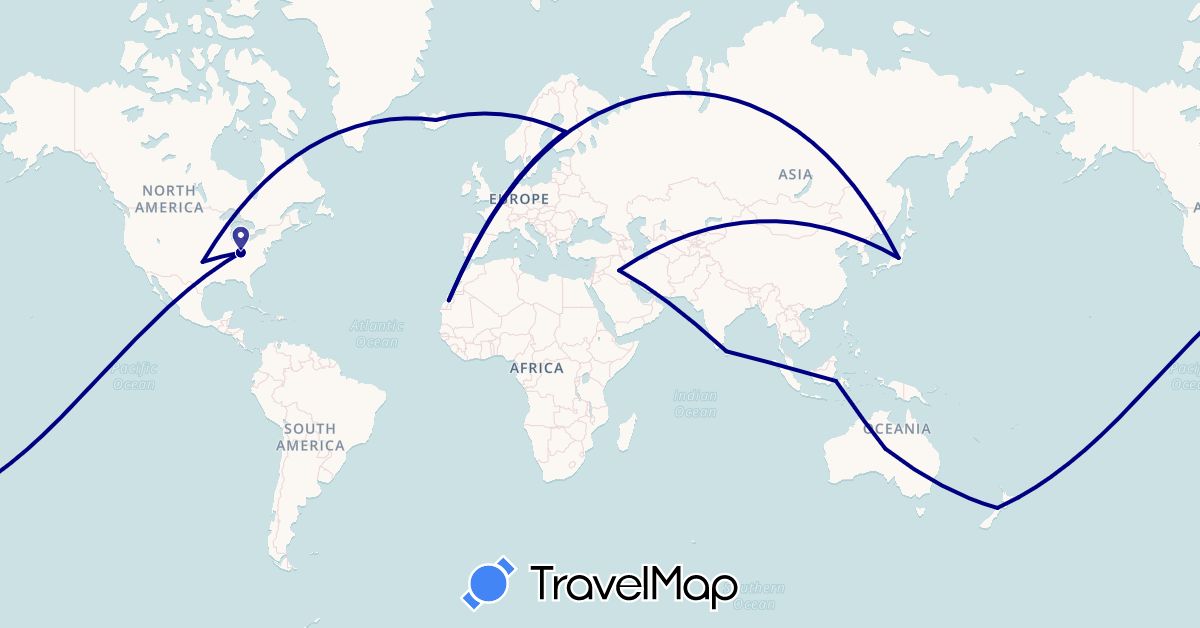 TravelMap itinerary: driving in Australia, Western Sahara, Finland, Indonesia, Iraq, Iceland, Japan, Sri Lanka, New Zealand, United States (Africa, Asia, Europe, North America, Oceania)